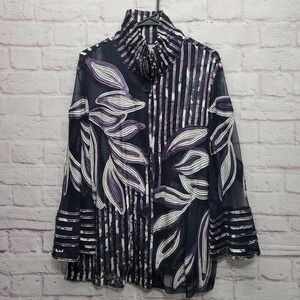 Chicos Travelers Mesh Sheer Jacket Womens XL Embellished Floral Dark Boho Fancy